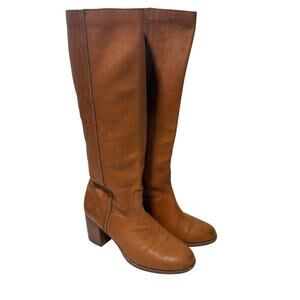 Frye Tall Leather Heeled Boots in Cognac Brown